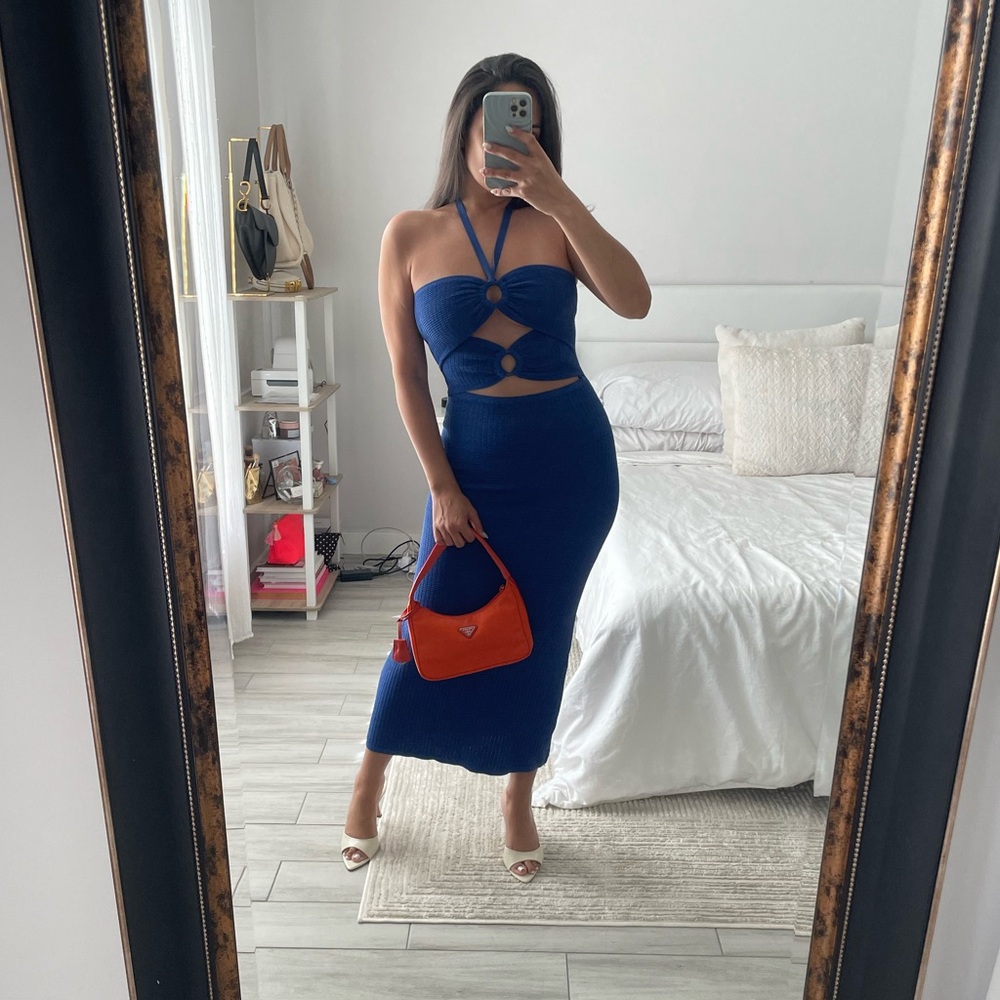 SOLID & STRIPED Blue Cut-Out Midi Dress